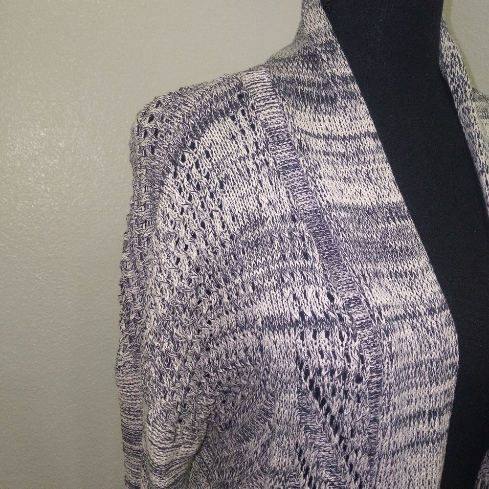 Leo & Nicole Women's Grey & Tan Marled Rib Trim Long Sleeve Cardigan- Size S - Picture 9 of 10